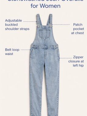 Old Navy stonewashed Light Blue Denim Overalls women’s size 14